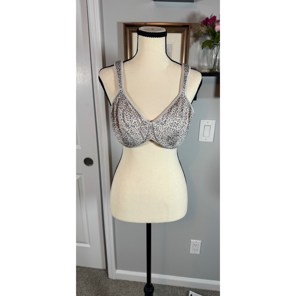 Bali Satin Tracings Minimizer Bra Grey Leopard Animal Print Underwire 40C